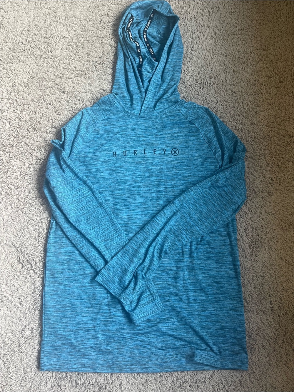 Hurley Teal Blue Heather Lightweight Hooded Long Sleeve Tee